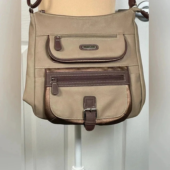 MultiSac Two tone brown multi compartment organizer bag handbag crossbody - Picture 3 of 8